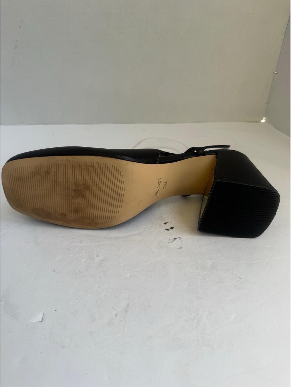 Nine West Cast Leather Block Heel Slingback Pump – Black – Square Toe Design - Picture 11 of 14